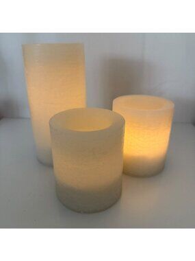 Pottery Barn Flameless Pillar Wax Candle Set Of 3 8"x4" & 4"x4.5"